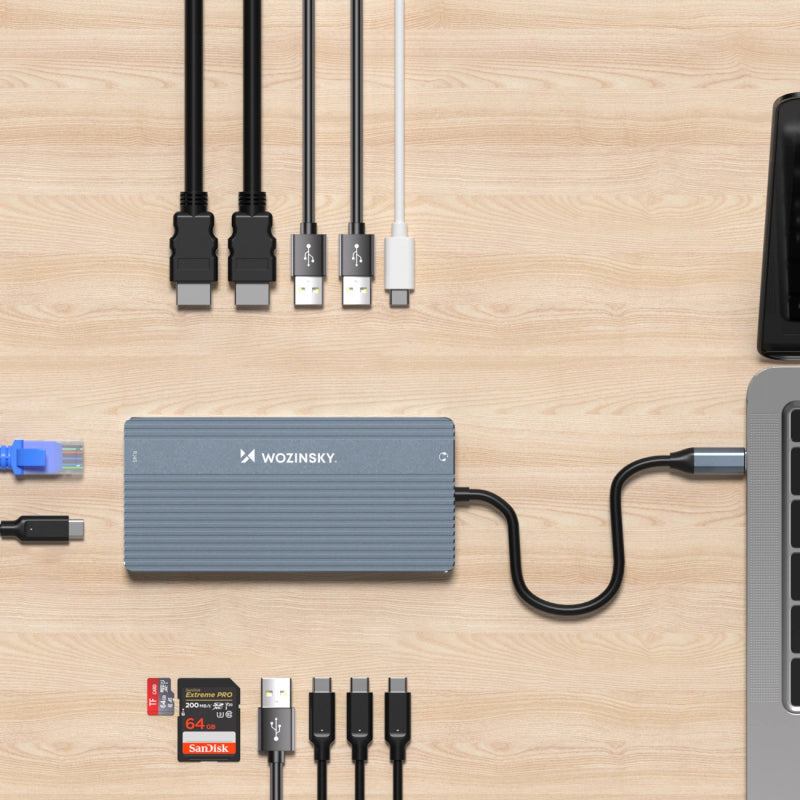 Wozinsky WDS03Y5S USB-C Docking Station με HDMI 4K PD Ethernet και σύνδεση 3 Οθονών Γκρι