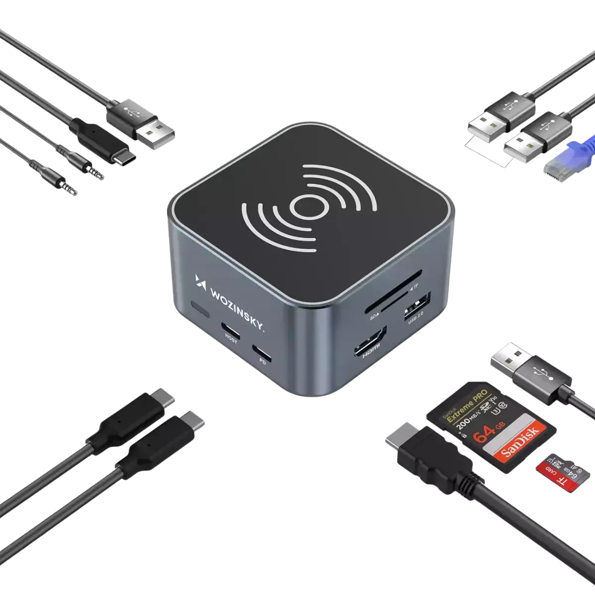 Wozinsky WHBC09Y8S USB-C Docking Station με HDMI 4K PD Ethernet Γκρι