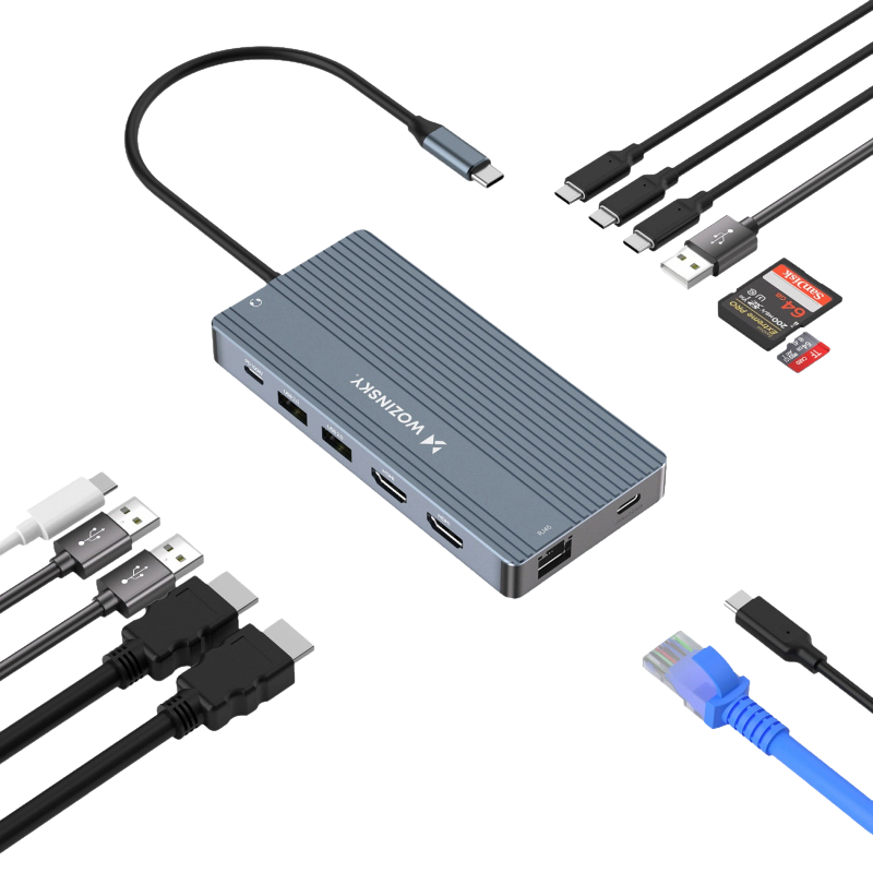 Wozinsky WDS03Y5S USB-C Docking Station με HDMI 4K PD Ethernet και σύνδεση 3 Οθονών Γκρι