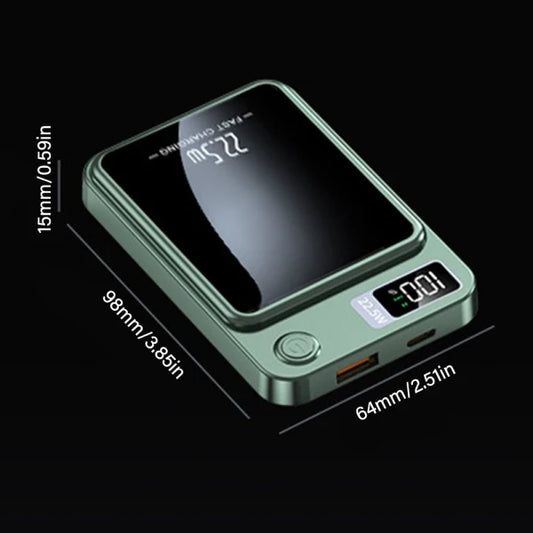 Magnetic Wireless MagSafe Power Bank 10000mAh 22.5W with USB-A Port and USB-C Port Power Delivery / Quick Charge 3.0 Green