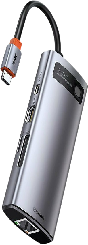 Baseus Metal Gleam Series 8-in-1 USB-C Docking Station με HDMI 4K PD Ethernet Ασημί