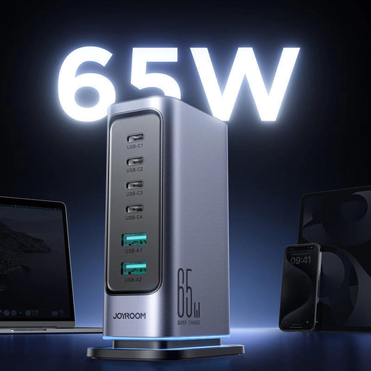 Joyroom Βάση Φόρτισης GaN με 2 Θύρες USB-A και 4 Θύρες USB-C 65W σε Γκρι χρώμα (JR-TCM02)