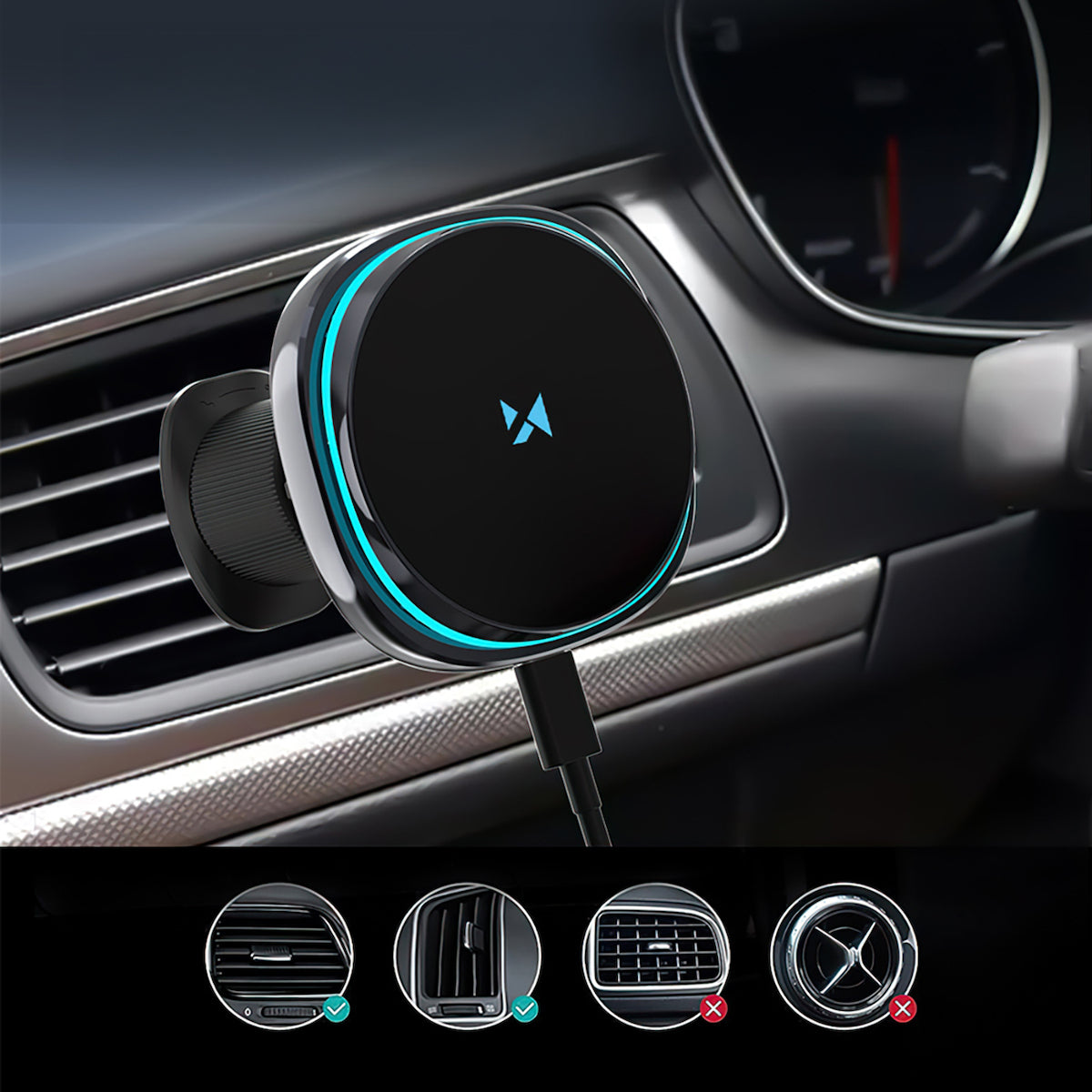 Wozinsky Mobile Car Mount with Adjustable Hooks and Wireless Charging Black