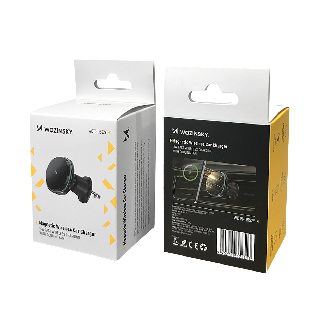 Wozinsky Mobile Car Mount with Adjustable Hooks and Wireless Charging Black